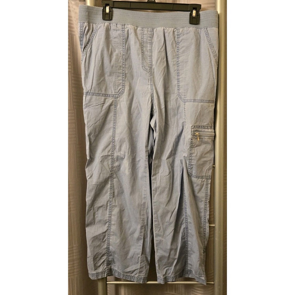 Chicos 1.5 (10) Pants Women's Blue Cropped Capri Roll Tab Casual Pull On *FLAW*